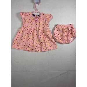 Honors Strawberry Lemon Dress‎ Set Baby Girl 12M Pink Waffle Knit Bow